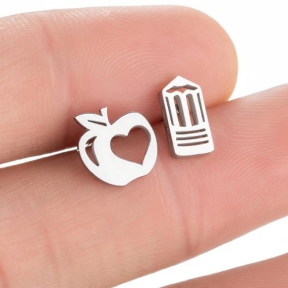 Apple & Pencil Earrings - Picture 1 of 3